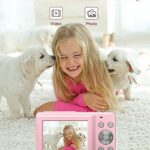 Digital Camera, FHD 1080P Digital Point and Shoot Camera for Kids 44MP Vlogging Camera with Anti Shake 16X Zoom, Compact Kids Camera Small Camera for Boys Girls Teens Students Seniors- Pink