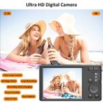 Toiauaha 4K Digital Camera, 48MP Point and Shoot Camera for Kids, Teens, Beginners, 16X Digital Zoom, Auto Focus Vlogging Camera, 2.8 inch Screen, 2 Batteries, 32GB SD Card (Black)