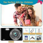 Digital Camera,Kids Camera with 32GB Card 4K 44MP Point and Shoot Camera with 16X Digital Zoom 2.4 Inch,Vlogging Camera for Students Teens Adults Girls Boys-Black3