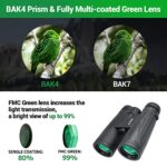12×42 Binoculars for Adults, Large View BAK4 Prism Binoculars with Low Light Vision, HD Waterproof Compact Binoculars for Bird Watching, Hiking, Hunting, Travel, Concerts, etc