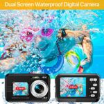 Underwater Cameras, 4K Waterproof Digital Camera 48 MP Autofocus Function Selfie Dual Screens with 16X Digital Zoom Compact Portable 10FT Underwater Camera for Snorkeling, Waterproof (Black)