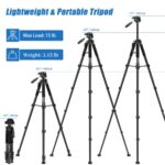 74″ Tripod for Camera Cell Phone Video Photography, Heavy Duty Tall Camera Stand Tripod, Professional Travel DSLR Tripods Compatible with Canon Nikon iPhone, Max Load 15 LB