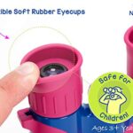 Kids Binoculars girls or boys Real Binoculars in vibrant Pink and Blue – for ages 3 to 14 – includes Sticker Book of 40 Birds with species names