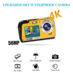 Waterproof Camera Underwater Cameras 4K30FPS UHD Video Recorder 56MP Selfie IPS Dual Screens(3″/2″) 10FT Waterproof Digital Camera for Snorkeling with 32GB Card Time Lapse for Beginners?Yellow?