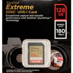 SanDisk Extreme 128GB SD Memory Card Works with Sony Alpha a7C, a6600, a6100, a6400 Mirrorless Camera (SDSDXVA-128G-GNCIN) U3 SDXC UHS-I Bundle with (1) Everything But Stromboli Micro & SD Card Reader