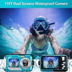4K Waterproof Camera 11FT Underwater Camera with 32GB Card 48MP Autofocus Selfie Dual Screens Underwater Cameras for Snorkeling, Waterproof Compact Digital Camera 1250mAh Battery?Blue?