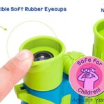 Kids Binoculars girls or boys Real Binoculars in Green Blue – Binoculars for Toddlers up to Kids age 14 – includes sticker book with 40 Bird Species