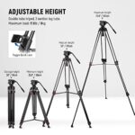 NEEWER 74″ Pro Video Tripod with Fluid Head, QR Plate Compatible with DJI RS Gimbals Manfrotto, Heavy Duty Camera Tripod with Telescopic Handle Scaled Base for DSLR, Max Load 17.6lb/8kg, TP74