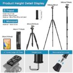 Tripod for Camera, Professional DSRL Tripod for Photography, Tall Camera Tripod Stand, Lightweight Heavy Duty Tripod for Spotting Scopes, Telescope and Binoculars, Compact Complete Tripod Units