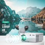 VIZONY Projector with 5G WiFi and Bluetooth, 20000L 600ANSI Full HD Native 1080P Projector, Support 4k & 350″ Display with Carry Case, Outdoor Movie Projector Compatible w/Phone/TV Stick/Laptop, White