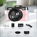 VJIANGER 4K Digital Camera 48MP Vlogging Camera for YouTube with 3.0’’ 180° Flip Screen, WiFi, 16X Digital Zoom, 52MM Wide Angle & Macro Lens, 2 Rechargeable Batteries, 32GB Micro SD Card(Pink31)