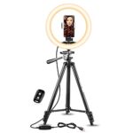 UBeesize 10″ Selfie Ring Light with 50″ Extendable Tripod Stand & LED Video Light Kit,2Pcs Dimmable Continuous Portable Photography Lighting,Black