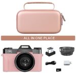 Supmay Vlogging Camera Case for VETEK/Femivo/IWEUKJLO/OIEXI 4K 48MP Digital Cameras for Youtube, Vlog Camera Carrying Cases Travel Bag for Lens, Cable and Accessories, Pink