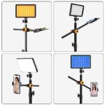 LED 9Color Filter Studio Streaming Key Lights Photography Video Lighting with C-Clamp Stand and Overhead Phone Mount Holder Shooting Arm for Video Recording Conference YouTube TikTok Live Streaming