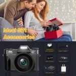 4K Digital Camera for Photography VJIANGER 48MP WiFi Vlogging Camera with 180° Flip Screen, 16X Digital Zoom, 52mm Wide Angle & Macro Lens, 2 Batteries, 32GB TF Card(W02 Black5)