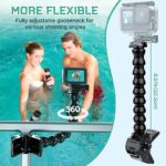 HONGDAK 8-in-1 Jaws Flex Clamp Mount with Adjustable Gooseneck (8 Sections) for GoPro Hero 11, 11Mini, 10, 9, 8, 7, 6, 5, 4, Session, 3+, 3, Max, Hero (2018), Fusion, DJI Osmo, Xiaomi Yi Action Camera