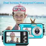 Waterproof Digital Camera 48MP Underwater Camera FHD 2.7K Video Recorder Dual-Screen Selfie Underwater Camera for Snorkeling, Waterproof (Blue)