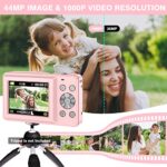 Digital Camera, FHD 1080P Digital Camera for Kids with 16X Digital Zoom, Compact Point and Shoot Camera Portable Mini Camera Small Camera for Teens Students Boys Girls Seniors(Light Pink)