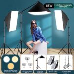 Tiandirenhe Studio Photography Lighting Kit, Softbox Lighting Kit with 3x20x28in Soft Box,3x85W 2800K-5700K E27 Bulb,Remote,Light Stand,Continuous Lighting System for Camera Shooting, Video Recording