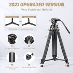 ?2023 Upgrade? RAUBAY 70.8″ Professional Heavy Duty Video Camera Tripod with Fluid Head, QR Plate for DSLR Camcorder, Max Loading 17.6lbs, Aluminum Twin Tube Leg with Metal Mid-Level Spreader DV-1 PRO