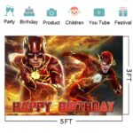 Red The Flash Backdrop for Birthday Party Decorations Hero Background for Baby Shower Party Cake Table Decorations Supplies Superhero The Flash Theme Banner 5x3ft