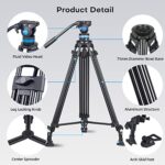 SIRUI AM-25S Video Tripod, 74.8″ Professional Heavy Duty Tripod with 360 Degree Fluid Head for DSLR, Camcorder, Cameras, Quick Release Plate, 22.0lb Load Capacity