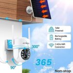 ANBIUX 2.5K 4MP Solar Security Cameras Wireless Outdoor, Solar Cameras for Home Security Outside, 2.4Ghz WiFi Camera with PIR Detection, Color Night Vision, 2-Way Audio, Siren, IP66, Events Recording