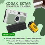 Reusable Film Camera 35mm Bundle Includes Kodak Ektar H35 Half Frame Film Cameras Color Sage Black Film Case for 5 Rolls and ISO 400 35 mm Film with Branded Microfiber Cloth by USEFILL5 (Sage Black)