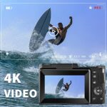 4K Digital Camera for Photography, Autofocus 48MP Vlogging Camera for YouTube with 16X Digital Zoom Macro Camera, 3’’180°Flip Screen Compact Video Camera with Liftable Flash, SD Card&2 Batteries