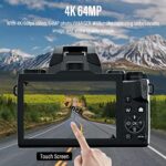 VJIANGER Digital Camera for Photography 4K Vlogging Camera for YouTube 64MP Mirrorless Camera with WiFi, Dual Camera, 52mm Fixed Lens, 4.0″ Touch Screen, 32GB SD Card & Camera Bag(W05-Black3)