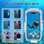 PULUZ Upgrade One-Way Valve Diving Case for iPhone 14/14 Pro / 13/13 Pro / 12/12 Pro Waterproof Housing,40m/130ft Underwater Diving Case IP68 Waterproof Shockproof Dustproof White