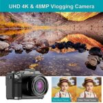 Cameras for Photography, 4K Digital Camera Anti-Shake 48MP Compact Video Camera with 18X Digital Zoom, Travel Autofocus WiFi Vlogging Camera Point and Shoot Camera with 32GB TF Card, 2 Batteries