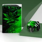 PlayVital Skin Decal for ps5 Console Disc Edition, Full Set Sticker Wrap Vinyl Decal Cover for ps5 Controller & Charging Station & Headset & Media Remote – Green Leaf