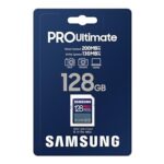 SAMSUNG PRO Ultimate Full Size 128GB SDXC Memory Card, Up to 200 MB/s, 4K UHD, UHS-I, C10, U3, V30, A2, for DSLR, Mirrorless Cameras, PCs, MB-SY128S/AM