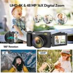 4K Digital Camera for Photography Autofocus 48MP Vlogging Camera with Flash 3” 180°Flip Screen,16X Digital Zoom Anti-Shake Video Camera for YouTube, Point Shoot Digital Camera with 32GB Memory Card