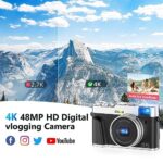 4K Digital Camera for Photography Autofocus, 48MP YouTube Vlogging Camera with 2.8″ Screen, 16X Digital Zoom Video Camera Anti-Shake with 32GB SD Card, Compact Point and Shoot Travel Cameras for Gifts