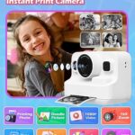 Anchioo Kids Camera Instant Print, 1080P Kids Digital Camera with Printer Paper, Christmas Birthday Gift for Girls Boys Age 3-12, Kids Print Camera Toy for 4 5 6 7 8 Year Old Boy, 32G SD Card – White
