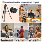 64” Phone&Tablet Tripod, Aureday Cell Phone Tripod for iPhone with Wireless Remote and Phone Holder, Extendable iPad Tripod Stand for Video Recording/Makeup/Live Streaming