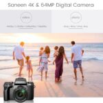 Saneen Digital Camera, 4k Cameras for Photography & Video, 64MP WiFi Touch Screen Vlogging Camera for YouTube with Flash, 32GB SD Card, Lens Hood, 3000mAH Battery, Front and Rear Cameras – Black