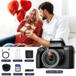 Digital Camera, 4k Cameras for Photography, 64MP WiFi Vlogging Camera for YouTube with Dual Camera, Touch Screen, Flash, 32GB SD Card, Lens Hood, 3000mAH Battery-Black1