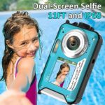 4K Underwater Camera 11FT Waterproof Camera with 32GB Card 48MP Autofocus Dual-Screen Selfie Underwater Camera for Snorkeling Waterproof Compact Floatable Digital Camera 1250mAh Battery Type-C (Blue)