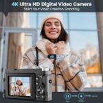 4K Digital Camera for Photography Autofocus, Upgraded 48MP Vlogging Camera for YouTube with SD Card, 3″ 180 Flip Screen Compact Travel Camera with 16X Digital Zoom, Flash, Anti-Shake, 2 Batteries