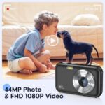 Digital Camera, FHD 1080P Kids Camera 44MP Point and Shoot Camera 16X Zoom Compact Small Photography Camera for Kids with 32G Card & 2 Batteries Portable Camera Gift for Boys Girls Teens (Black)