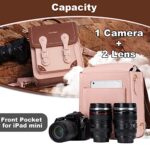 Cwatcun Camera Bag, Retro Camera Crossbody Case, Vintage PU Leather Waterproof Camera Handbag, Lightweight Camera Backpack for Women, Compatible with Canon/Nikon/Sony SLR/DSLR Mirrorless Camera, Lens