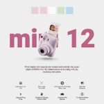 Fujifilm Instax Mini 12 Instant Camera Pastel Blue + MiniMate Accessory Bundle & Compatible Custom Case + Fuji Instax Film Value Pack (50 Sheets) Flamingo Designer Photo Album