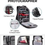 BAGSMART Camera Bag Backpack, DSLR SLR Camera Backpacks for Photographers Fits 13.3″ Laptop, Waterproof/Anti-theft Small Camera Bag with Rain Cover & Tripod Holder, Grey