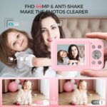 Digital Camera, FHD 1080P 44MP Kids Camera for Photography with 32GB Card, 16X Zoom Point and Shoot Digital Camera with Fill Light, Anti-Shake Compact Small Camera for Teens Boys Girls (Pink)