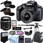 Canon EOS 4000D / Rebel T100 DSLR Camera with EF-S 18-55mm Zoom Lens + SanDisk 128GB Memory Card + Tripod + Case + Wideangle Lenses + Inspire Digital Cloth (20pc Bundle), Black, (Renewed)