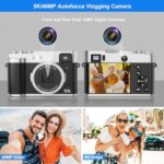 5K Digital Camera for Photography Autofocus 48MP Vlogging Camera for YouTube 16X Digital Zoom Point and Shoot Cameras with SD Card, 2 Batteries, Viewfinder & Mode Dial