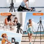 Phone Tripod Stand, 68″ Tripod for iPad iPhone Tablet with Remote Universal Holder Carry Bag, Travel Aluminum Tripod for Video Recording Photos Vlogging Compatible with iPad Pro iPhone Camera